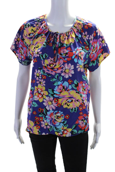 Yumi Kim Women's V-Neck Short Sleeves Silk Blouse Floral Size XS