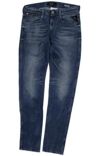Replay Mens Mid Rise Medium Wash Slim Straight Leg Jeans Blue Size 29x34