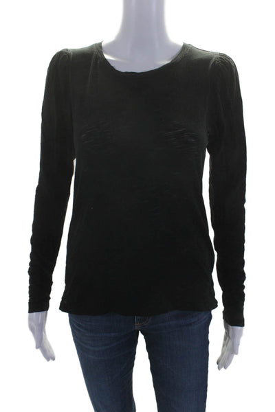 Goldie Women's Round Neck Long Sleeves Cotton Basic T-Shirt Black Size XS