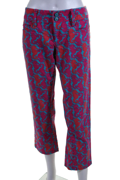 Lilly Pulitzer Womens Sea Horse Print Worth Straight Leg Jeans Blue Pink Size 6