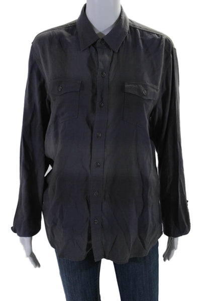 Paige Womens Cotton Collared Muted Plaid Button Up Shirt Gray Size S