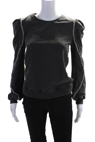 Generation Love Womens Cotton Textured Ruffled Detailed Sweatshirt Gray Size XS