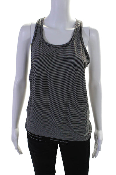 Lululemon Womens Striped Print Scoop Neck Elastic Hem Tank Top Black Size M