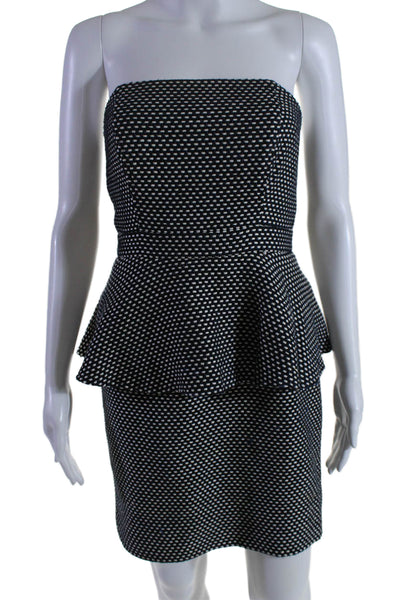 Shoshanna Womens Cotton Blend Black Navy Textured Strapless Peplum Dress Size 2