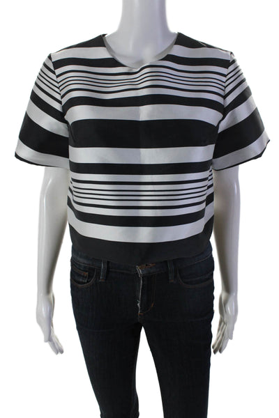 Iris & Ink Womens Short Sleeve Striped Boxy Crop Top White Black Size 10