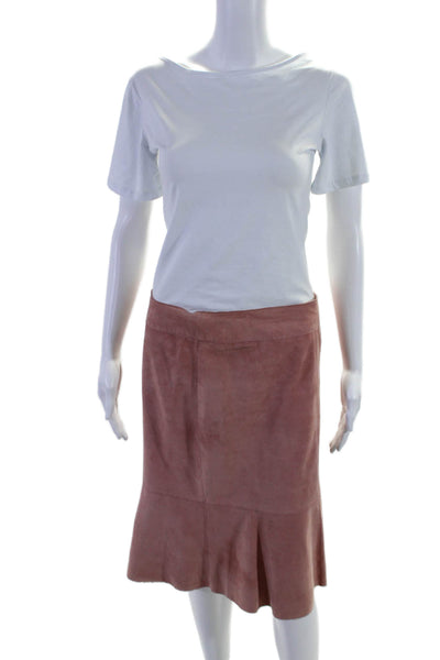Philippe Adec Womens Leather Snapped Buttoned Slip-On Peplum Skirt Pink Size 6