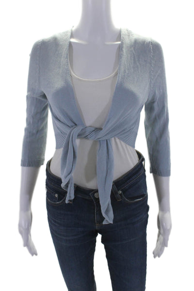 Belford Womens Silk Thin Knit Open Front Crop Cardigan Light Blue Size S
