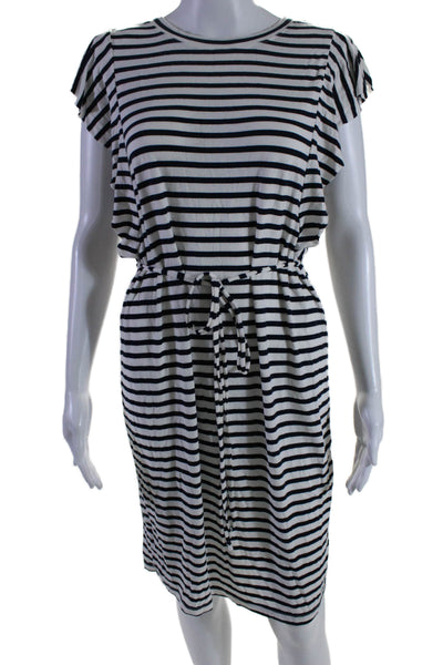 DEX Womens Ruffled Cap Sleeve Scoop Neck Striped Dress White Navy Size Medium