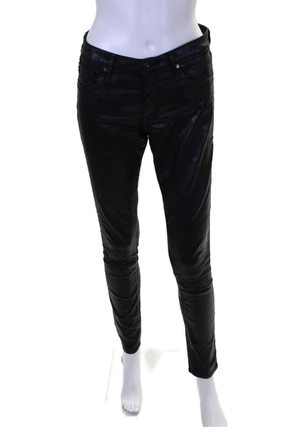 Adriano Goldschmied Womens Cotton Textured Tapered Zipped Jeans Black Size 28