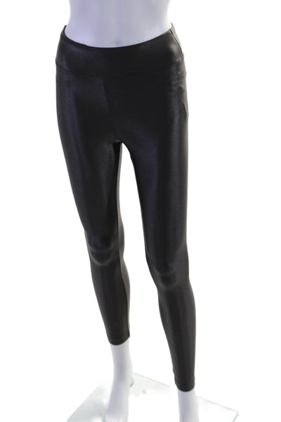Koral  Womens Spandex Textured Shiny Fitted Lined Legging Brown Size S