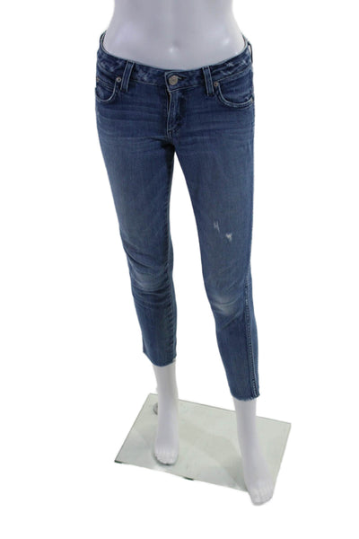 Amo Womens Cotton Zip Button Skinny Crop Leg Denim Jeans Blue Size EUR 25