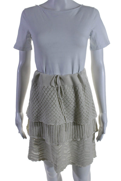 Athleta Womens Elastic Waistband Drawstring Knit Tiered Skirt White Size Medium