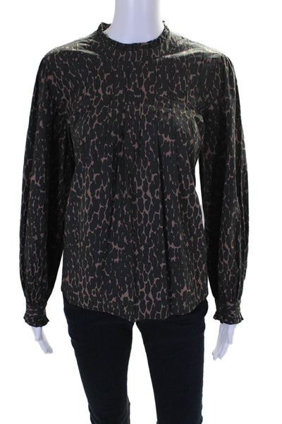 Rails Womens Cotton Long Sleeve Spotted Print Ruffle Trim Blouse Green Size M