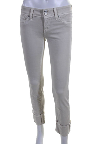 Hudson Womens Zipper Fly Mid Rise Cuffed Cropped Jeans Beige Cotton Size 26