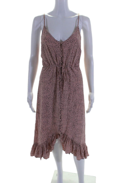 Rails Womens Button Front Spaghetti Strap Spotted Midi Dress Pink Black Small