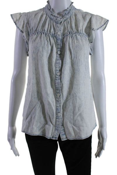 Rails Women's Round Neck Cap Sleeves Button Down Chambray Blouse Blue Size XS