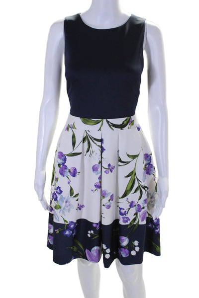 Vince Camuto Womens Round Neck Sleeveless Pleated Flare Mini Dress Floral Size 8