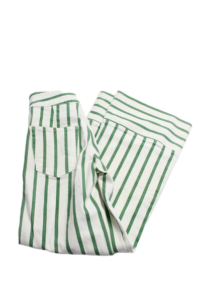 ASKKNY Womens Cotton Striped Wide Leg Pants Double Buttoned Jeans White Size 23