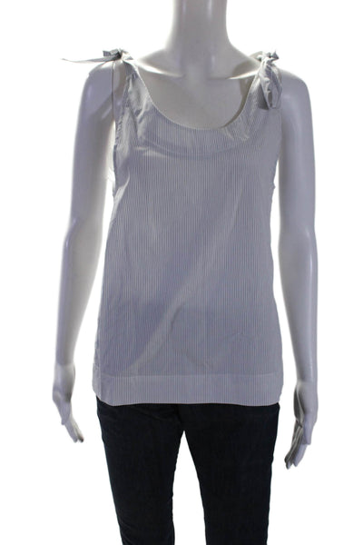 Piamita Womens Striped Sleeveless Tank Top White Blue Cotton Size Extra Small