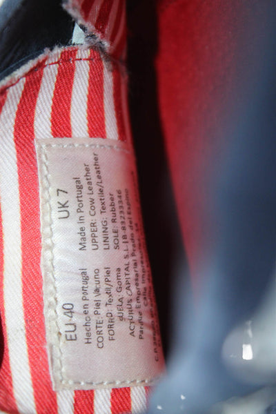 El Ganso Men's Round Toe Lace Up Leather Rubber Sole Shoes Blue Size 40