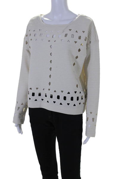 Plenty Womens Textured Lined Cut Out Shapes Long Sleeve Blouse Cream Size S