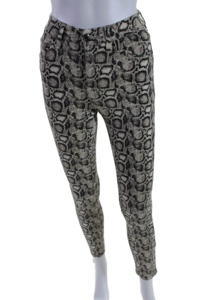 Good American Womens Animal Printed Skinny Leg Zip Up Pants Brown Size 0