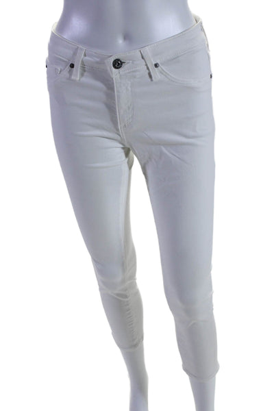 Adriano Goldschmied Womens Cotton Light Washed Leather Patch Jeans White Size 25
