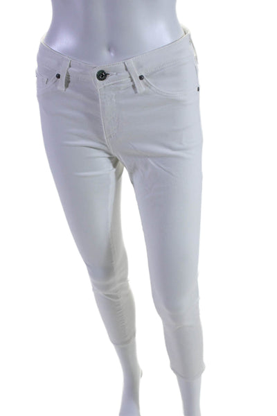 Adriano Goldschmied Womens Cotton Light Washed Leather Patch Jeans White Size 25