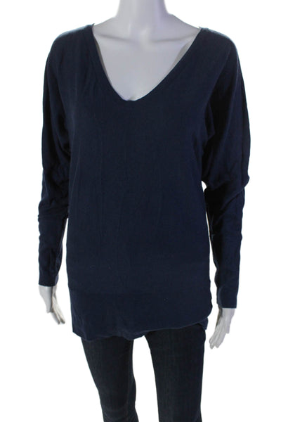 Lilly Pulitzer Womens Cashmere Cotton Long Sleeved Scoop V Neck Top Blue Size L