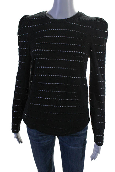 Generation Love Womens Cotton Textured Cut-out Long Sleeved Blouse Black Size S