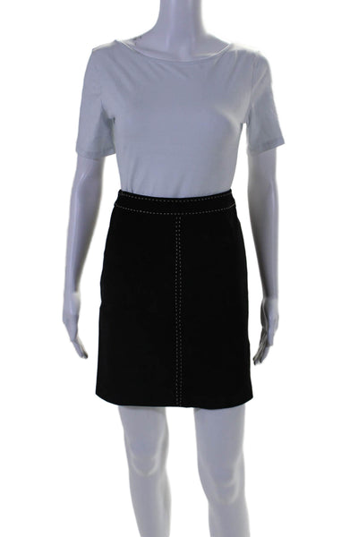 Beth Bowley Womens Suede Whipstitch Trim Mini Skirt Jet Black White Size 6
