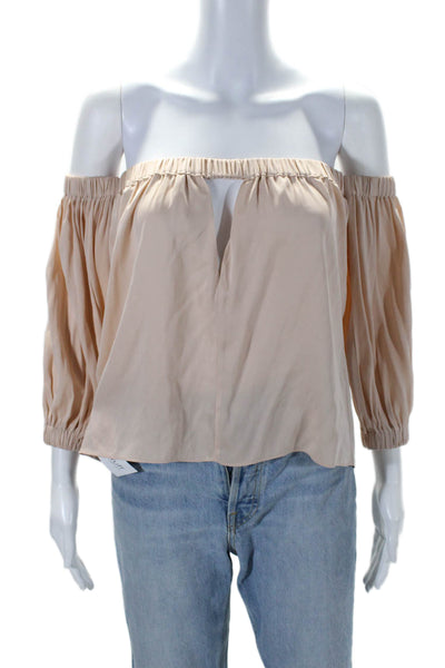 Milly Womens Silk Long Sleeves Off The Shoulder Blouse Pink Size Petite
