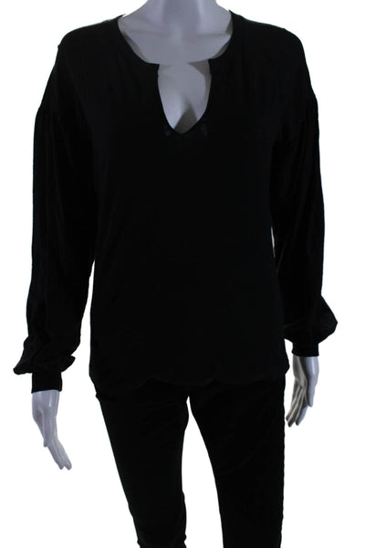 Nation LTD Womens Cotton Long Sleeve V-neck Ribbed Blouse Black Size XS