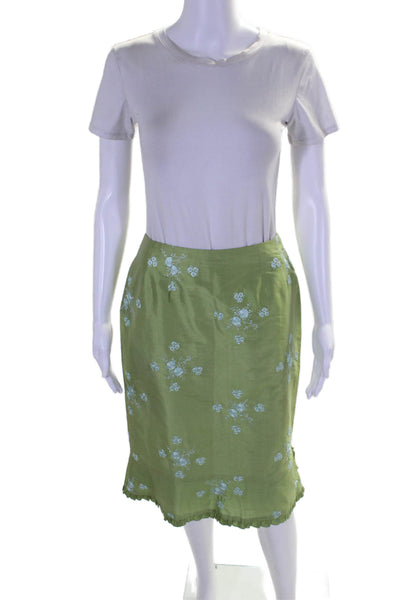 Nanette Lepore Womens Textured Pleated Patchwork Zip Ruffle Trim Skirt Green Siz