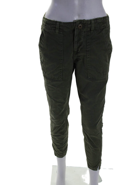 Amo Womens Cotton Green Army Twist Fly Button Slim Straight Leg Pants Size 25