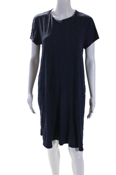 J. Mclaughlin Womens Back Zip Short Sleeve Knit Shift Dress Navy Blue Size Large