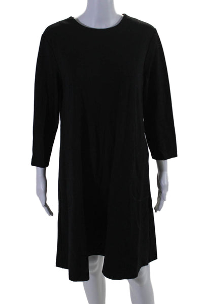 J. Mclaughlin Womens Back Zip 3/4 Sleeve Crew Neck Shift Dress Black Size Large