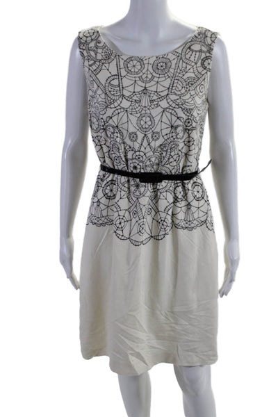 Lilly Pulitzer Womens Back Zip Scoop Neck Floral Belted Dress White Black Large