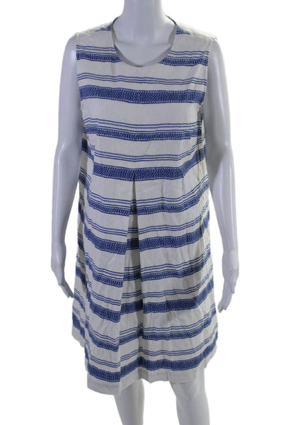 J. Mclaughlin Womens Sleeveless Scoop Neck Striped Dress White Blue Cotton Large