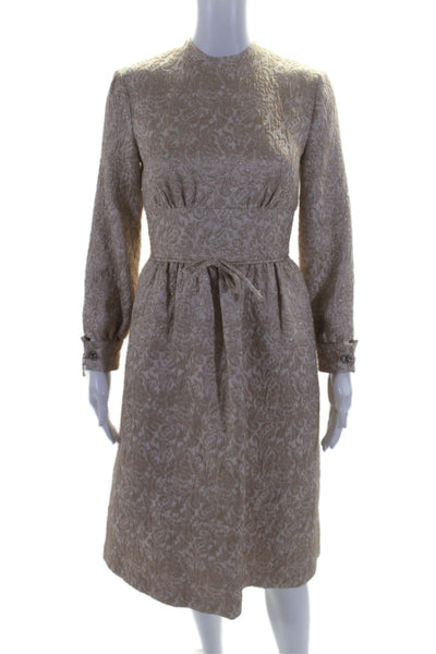 Reiss Womens Textured Glitter Geometric Zipped Charm Sleeved Dress Beige Size 2