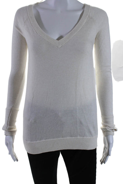Lululemon Womens Long Sleeve V-neck Knit Texture Blouse Cream White Size 2