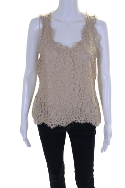 Joie Womens Cotton V-neck Laced Sleeveless Sparkly Blouse Beige Size M