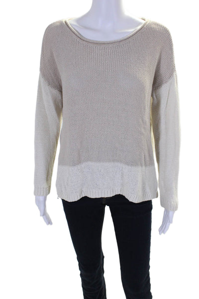 Joie Womens Linen Long Sleeves Pullover Sweater Beige White Size Medium