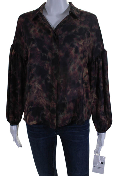 Amanda Uprichard Womens Abstract Print Button Up Blouse Top Multicolor Size XS