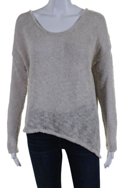 Feel The Piece Womens Cotton Blend Scoop Neck Pullover Sweater Top Beige Size OS