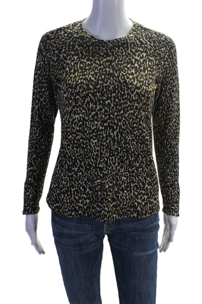 J. Mclaughlin Womens Metallic Long Sleeve Leopard Print Knit Top Gold Size XS