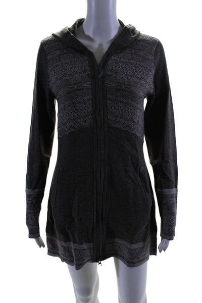 Athleta Womens Hood Long Sleeves Pockets Full Zip Mini Sweater Dress Gray Size S