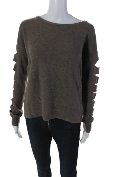 One Grey Day Women's Round Neck Long Sleeves Cut-Outs Sweater Brown Size M