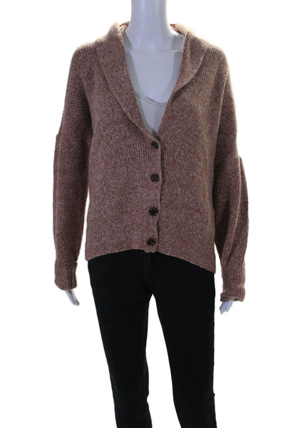 Central Park West Womens Four Button Ribbed Oversized Cardigan Sweater Brown XS
