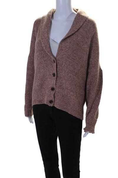 Central Park West Womens Four Button Ribbed Oversized Cardigan Sweater Brown XS